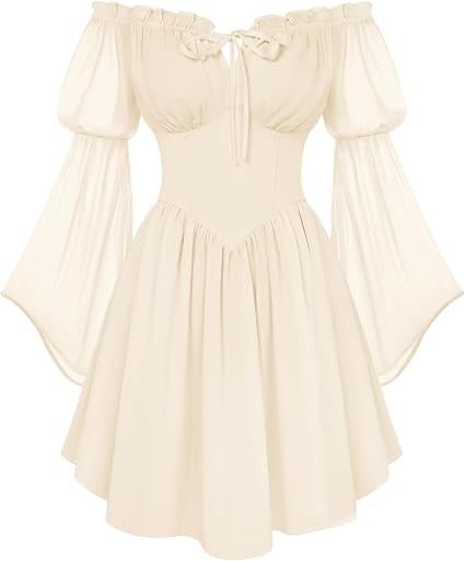 Immagine di Cream Off-Shoulder Dress With Flared Sleeves 1