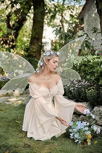 Immagine di Cream Off-Shoulder Dress With Flared Sleeves 4