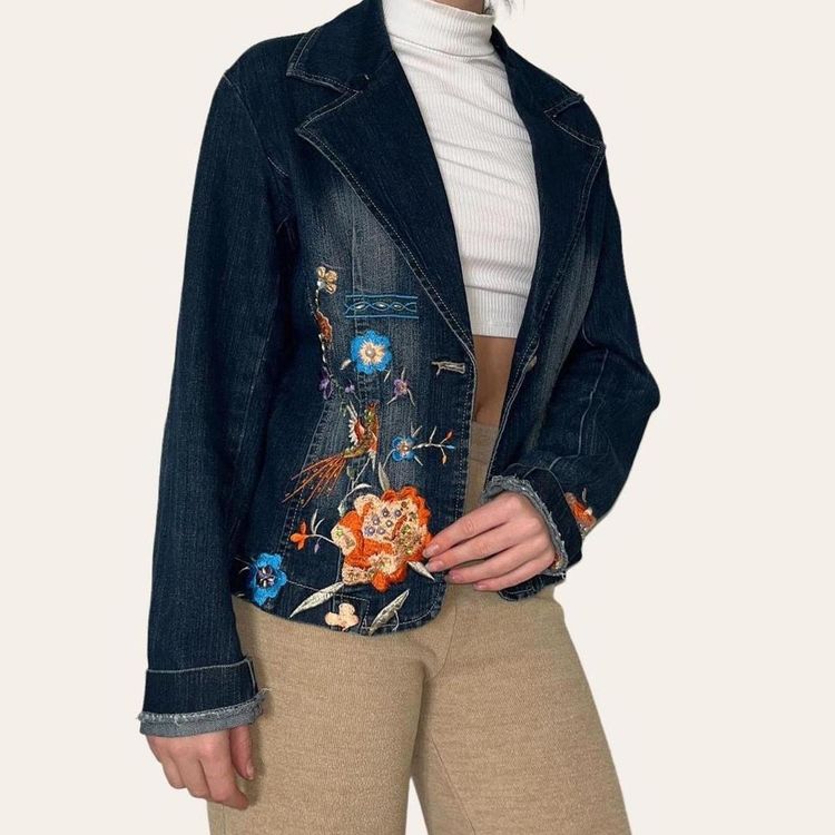 Other Floral Embroidered Denim Blazer product image