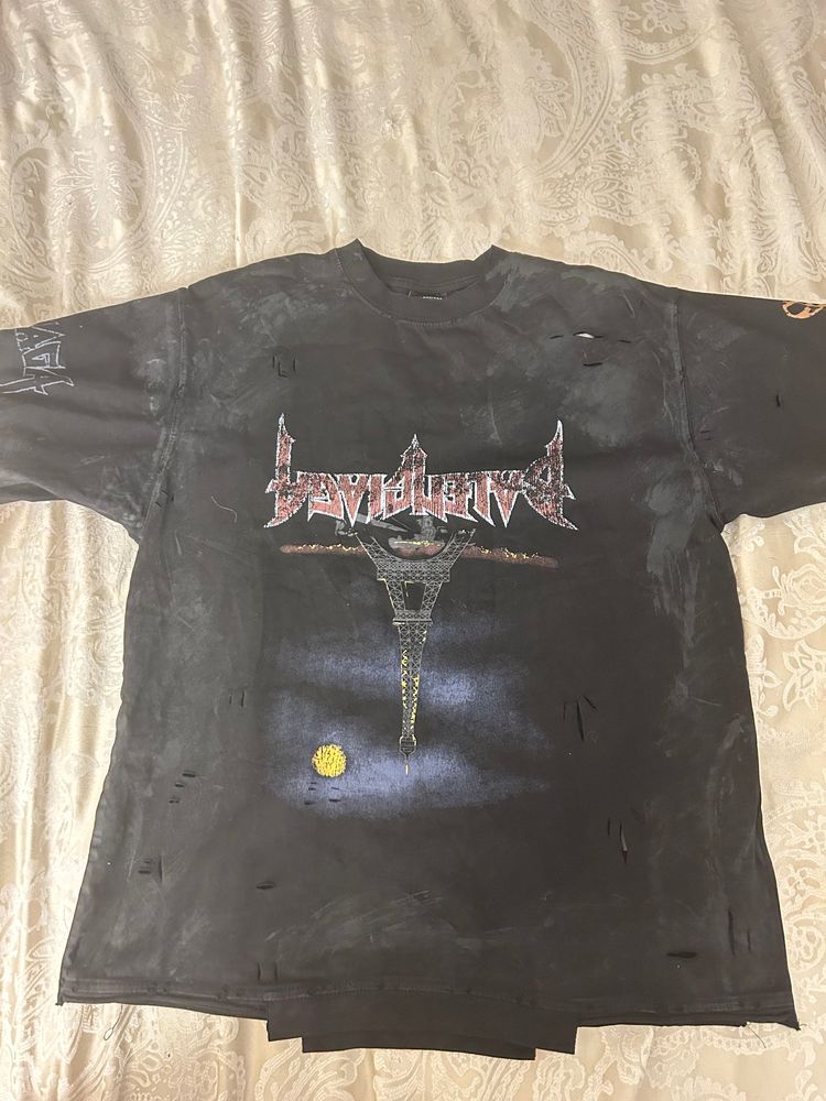 Balenciaga Men'S Black Upside Down Distressed Printed Cotton-Jersey T-Shirt