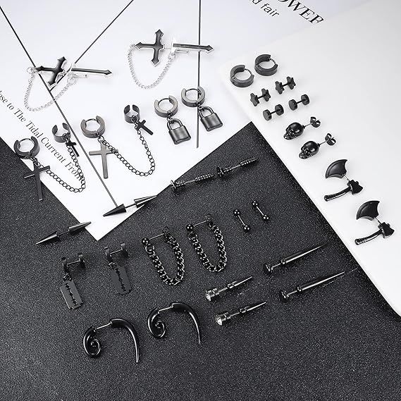 Black Metal Earrings Set 5