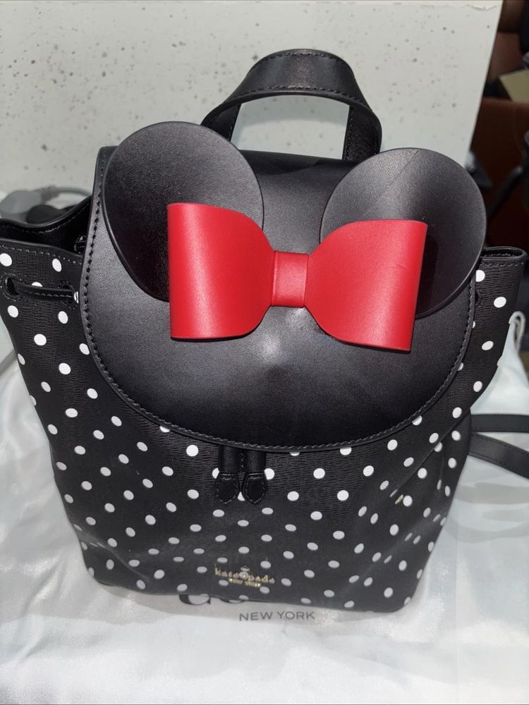 Immagine di Kate Spade x Disney Minnie Mouse Backpack Black Polkadot With Bow Bnwt 1
