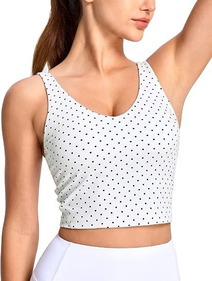 White Polka Dot Crop Top With Built-In Bra imagen 4