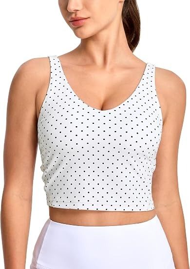 White Polka Dot Crop Top With Built-In Bra imagen 3