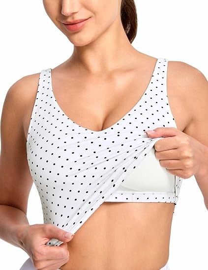 White Polka Dot Crop Top With Built-In Bra image 1