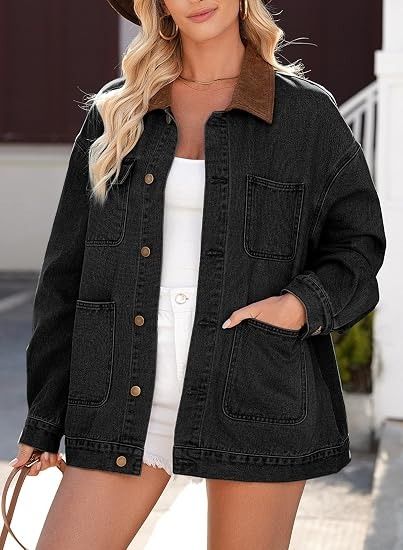 Black Denim Jacket With Brown Collar image 1