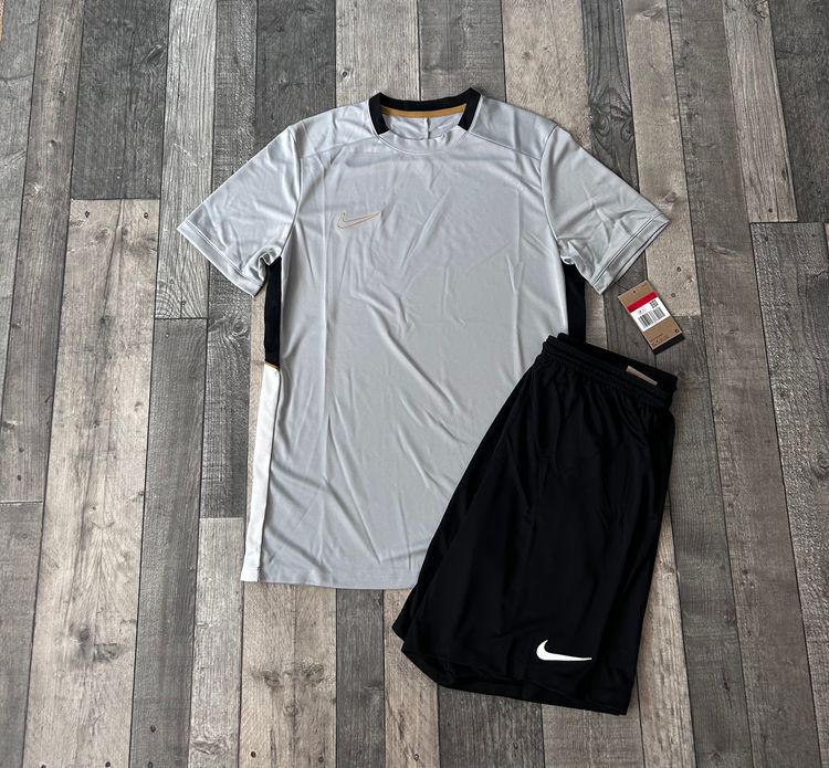 Nike Dri-Fit Academy T-shirt & Short Set (Slim Fit) ‘Smoke Grey Metallic Gold’ - Size Large / 2XL