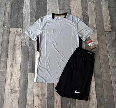 Nike Dri-Fit Academy T-shirt & Short Set (Slim Fit) ‘Smoke Grey Metallic Gold’ - Size Large / 2XL