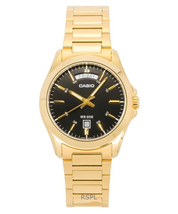 Casio Standard Analog Gold Tone Stainless Steel Black Dial Quartz MTP-1370G-1AV Men's Watch image 1