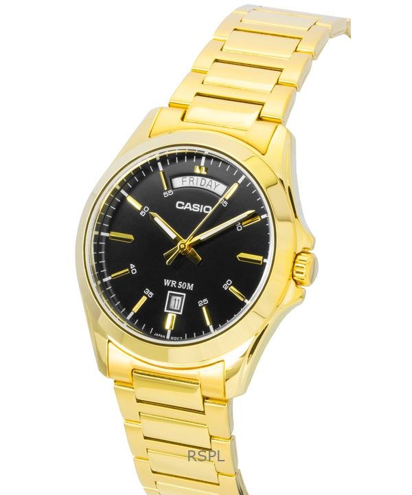 Casio Standard Analog Gold Tone Stainless Steel Black Dial Quartz MTP-1370G-1AV Men's Watch image 3