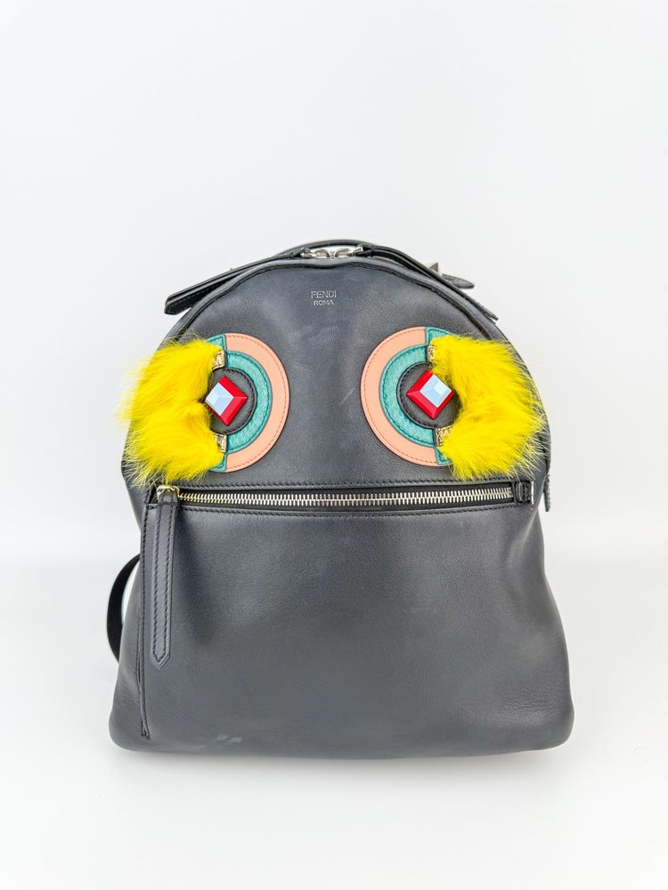 Fendi Fendi Black Leather Backpack With Colorful Fur Accents product image