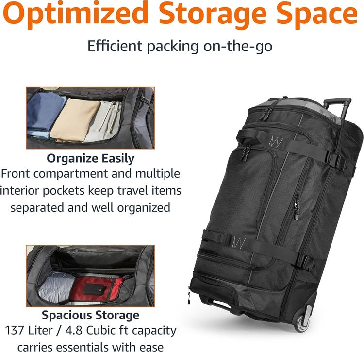 Black Ripstop Duffel Bag With Wheels image 4