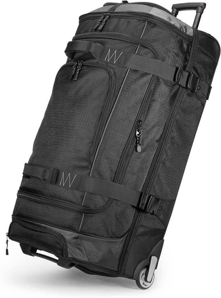 Black Ripstop Duffel Bag With Wheels image 2
