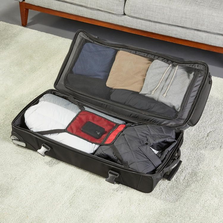 Black Ripstop Duffel Bag With Wheels image 5