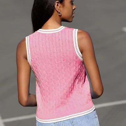 Pink Cable Knit Sleeveless Sweater Vest image 4