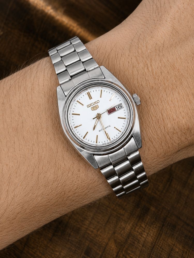 Vintage Seiko 5 Automatic Watch | Day-Date | Stainless Steel | White Dial | Japan 3