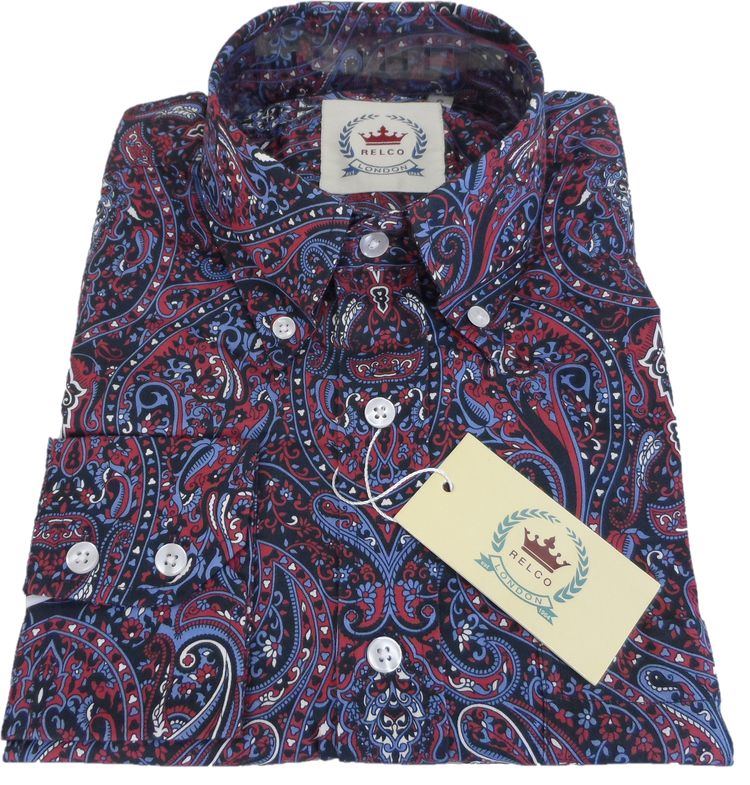 Relco Navy Paisley Long Sleeved Retro Mod Button Down Shirt image 6
