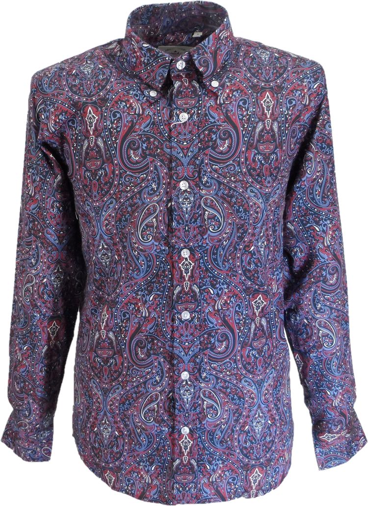 Relco Navy Paisley Long Sleeved Retro Mod Button Down Shirt image 1