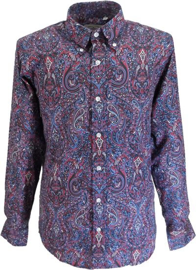 Relco Navy Paisley Long Sleeved Retro Mod Button Down Shirt