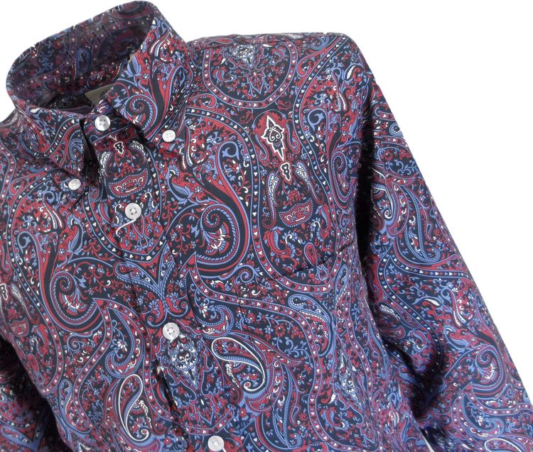 Relco Navy Paisley Long Sleeved Retro Mod Button Down Shirt image 5