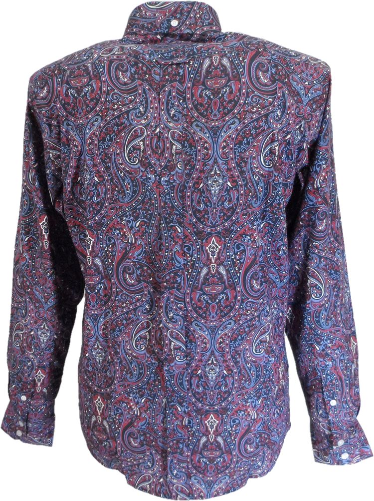 Relco Navy Paisley Long Sleeved Retro Mod Button Down Shirt image 2