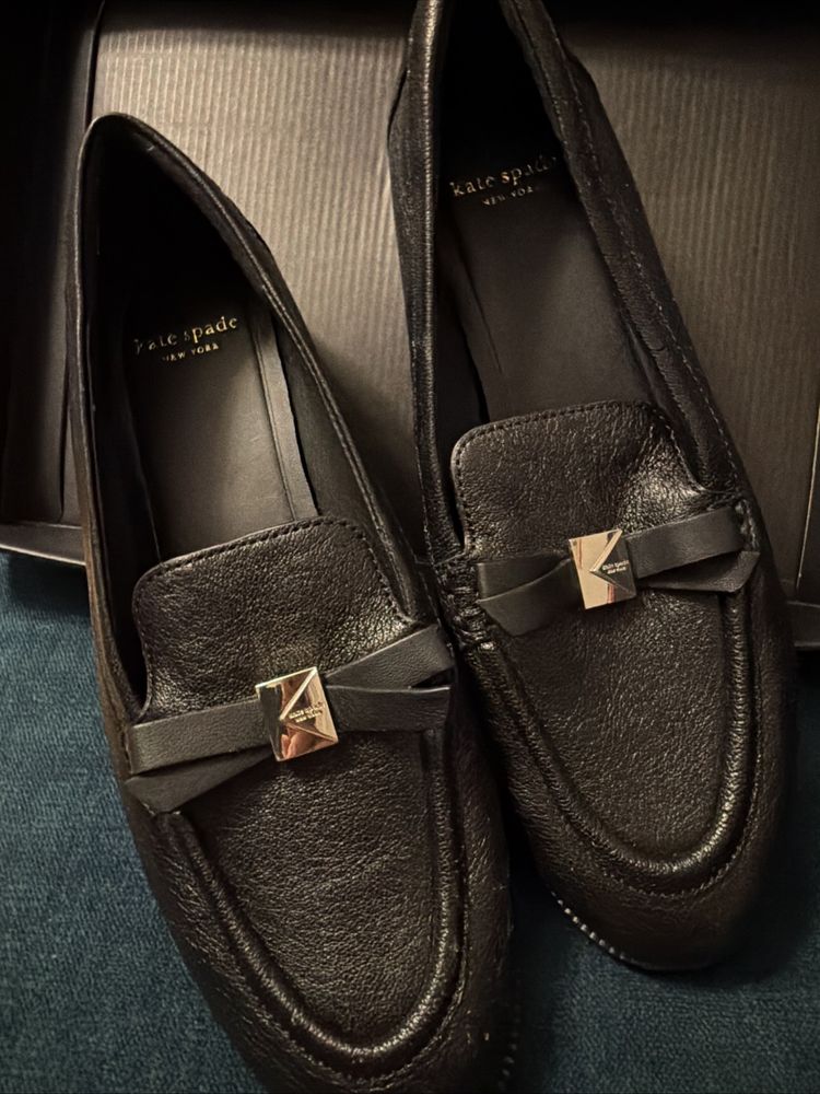 Kate Spade Black Deco Bow Loafers Size UK 4.5 USA 7 New image 1