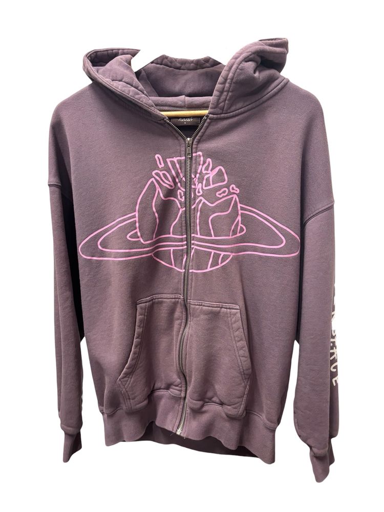 Broken Planet Purple Zip-Up Hoodie With Graphic Design