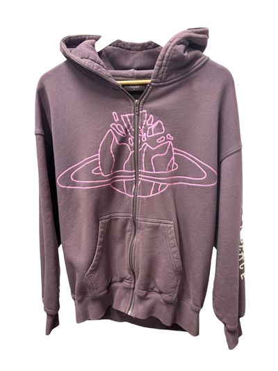 Broken Planet Purple Zip-Up Hoodie With Graphic Design