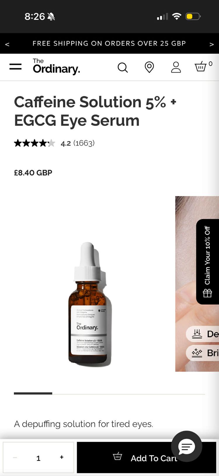 The Ordinary Caffeine Solution 5% + Egcg Eye Serum product image