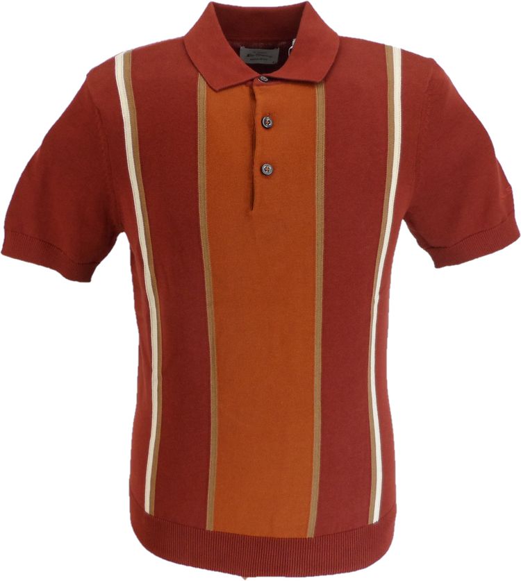 Ben Sherman Sienna Red Knitted Striped Mod Polo Shirt image 1