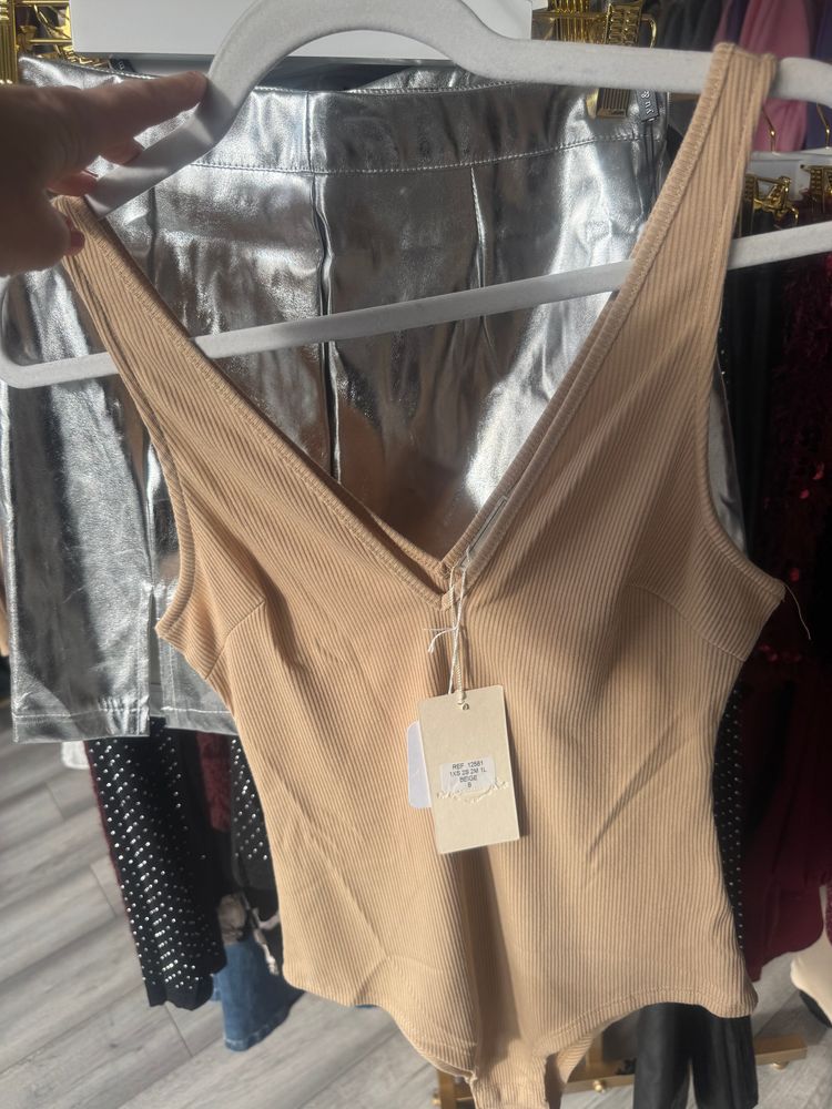 Beige Ribbed Sleeveless Top