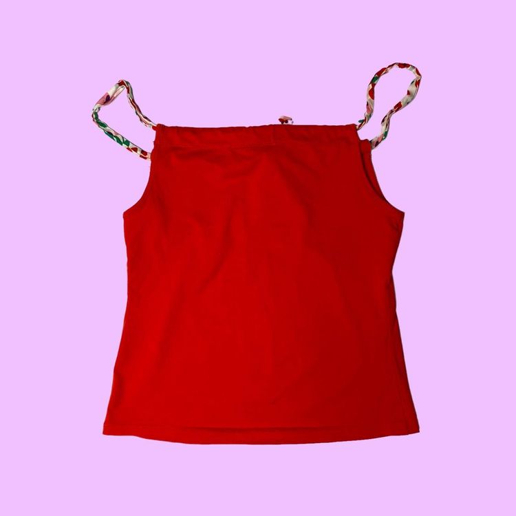 90s 00s cherry print top with tie neckline 