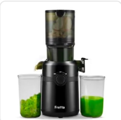 RRP£65 Cold Press Juicer Machines,Fretta Slow Masticating Juicer with 108mm &1.0L Hopper for Whole Fruits and Vegetables,200W Self Feeding High Yield Juice Extractor,BPA Free Tritan, (Black)