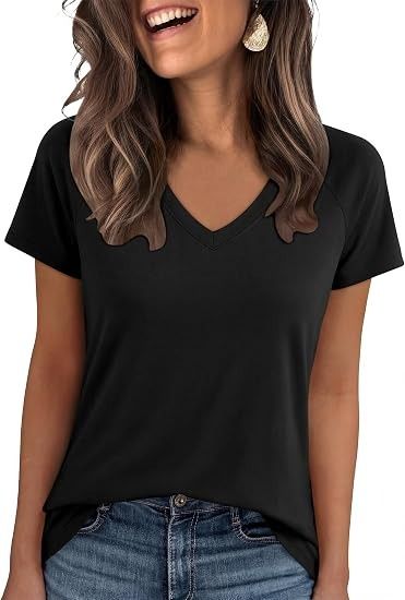 Black V-Neck Short Sleeve Top image 1