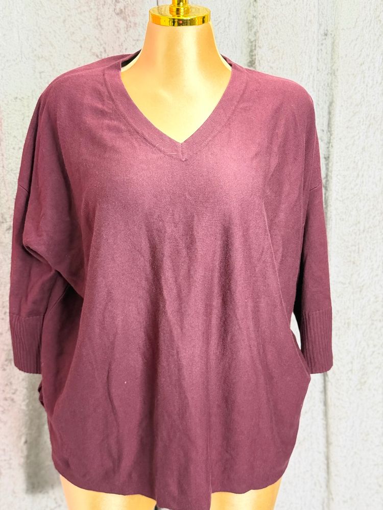 Denim & Co. Denim & Co. Burgundy V-Neck Sweater product image