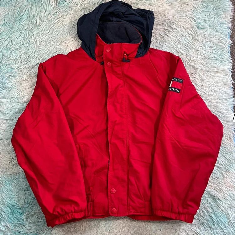 Vintage 90s Red Tommy Hilfiger Fleece Jacket - Large image 1