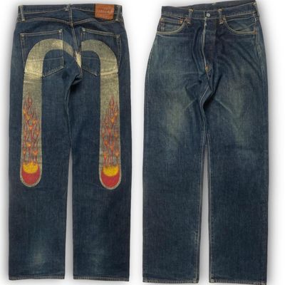 Authentic Evisu Exclusive Flame Daicock Baggy Fit Japanese Selvedge Denim Jeans 2