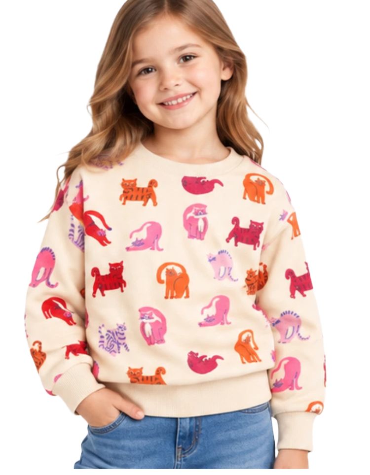Girls Mini Boden Long Sleeve Printed Sweatshirt In Beige image 1