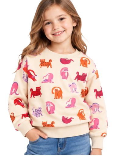 Girls Mini Boden Long Sleeve Printed Sweatshirt In Beige