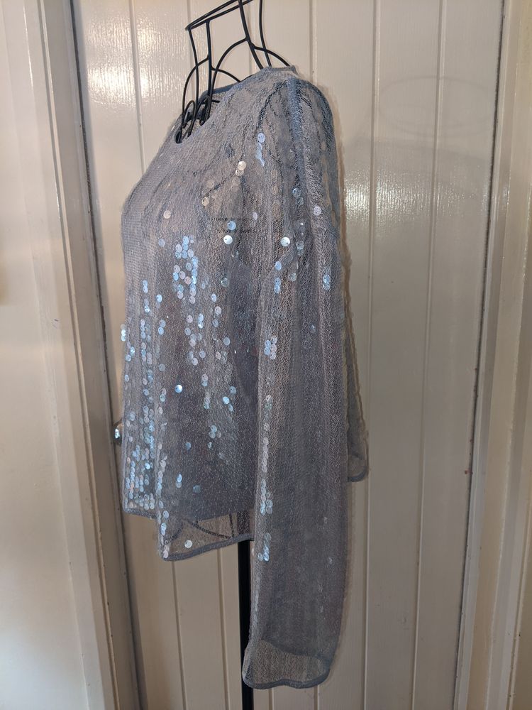 M&S Collection M&S Sequin Embellished Sheer Long Sleeve Top product image