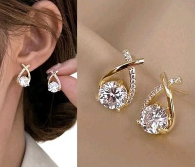 Gold-Tone Earrings With Clear Stones