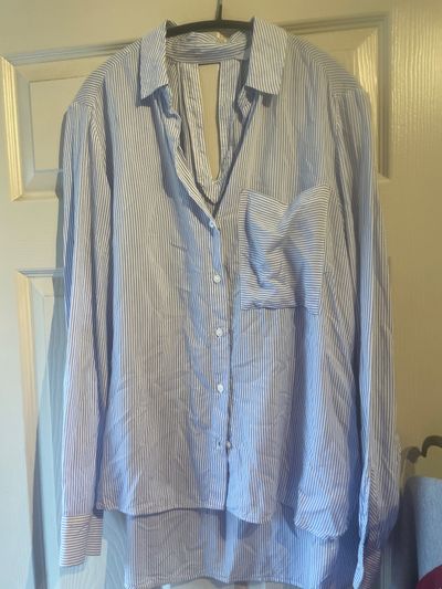 Blue And White Striped Button-Up Shirt
