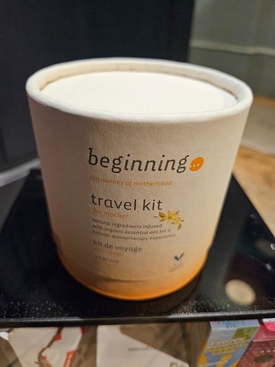 Travel Kit for Mother – Natural & Organic – New Beautiful Beginning “The Journey of Motherhood” travel kit. Includes 7 products: Facial mist Body / leg lotion Massage or body oil Cream / balm