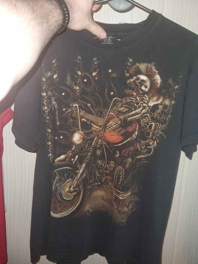 Black Graphic T-Shirt With Skeleton Biker Design