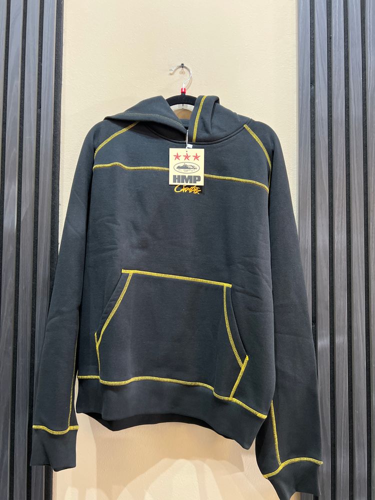 Corteiz Hmp Black Hoodie With Yellow Stitching