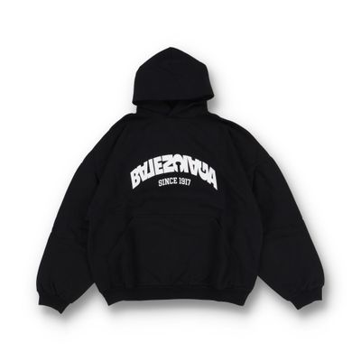 Balenciaga Black Embroidered Back Flip Logo Oversized Hoodie