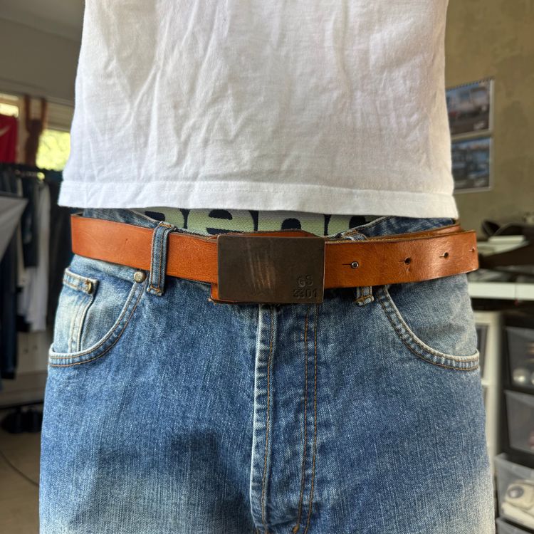 Gstar 2000's metal buckle orange leather belt (OS)