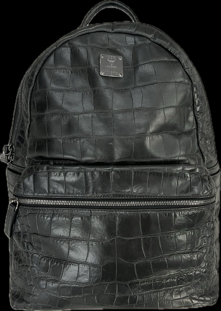 MCM Large Crocodile Embossed Backpack Black