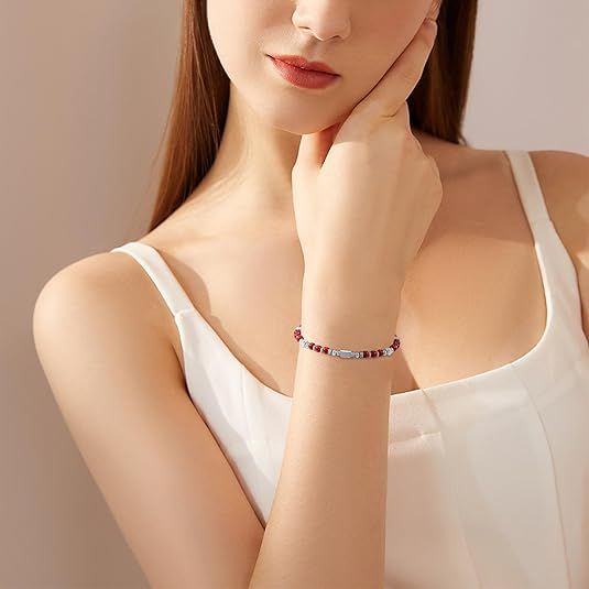 Red Natural Stone And Stainless Steel Bead Bracelet 2
