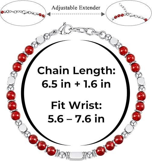 Red Natural Stone And Stainless Steel Bead Bracelet 3